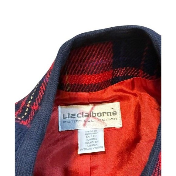 Liz Claiborne Plaid Blazer Gold Button Womens Size 6P Petite VTG Red Blue Check - Picture 2 of 8
